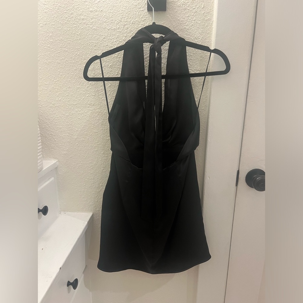 ZARA Black Satin Halter Dress